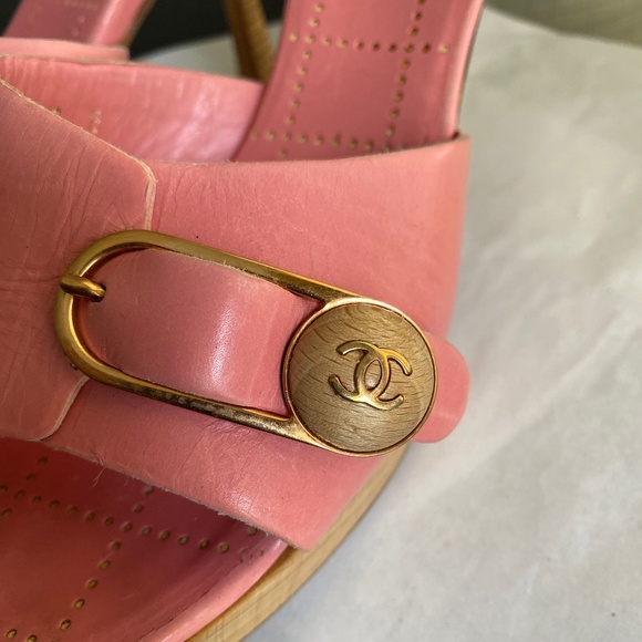 Chanel pink leather mules heels sandals CC l pumps 37-6.5 platforms clogs slides - Picture 3 of 8